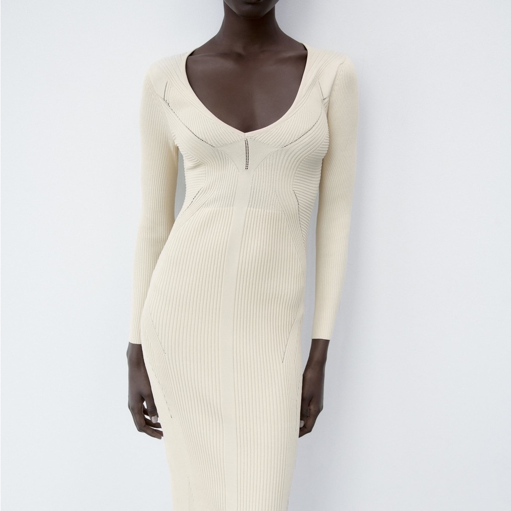 NWT ZARA Rib Knit Midi Dress Size M